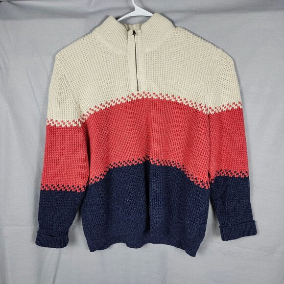 L.L. Bean XXL Organic Cotton Quarter-Zip Sweater With Classic Colorblock Design - Picture 1 of 5
